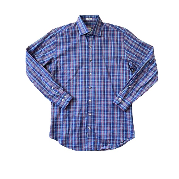 Peter Millar 100% Cotton Plaid Button Front Long Sleeve Shirt Size M - Picture 1 of 5